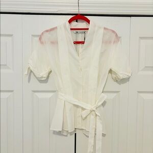 Zara Linen Peplum Button Up Top
